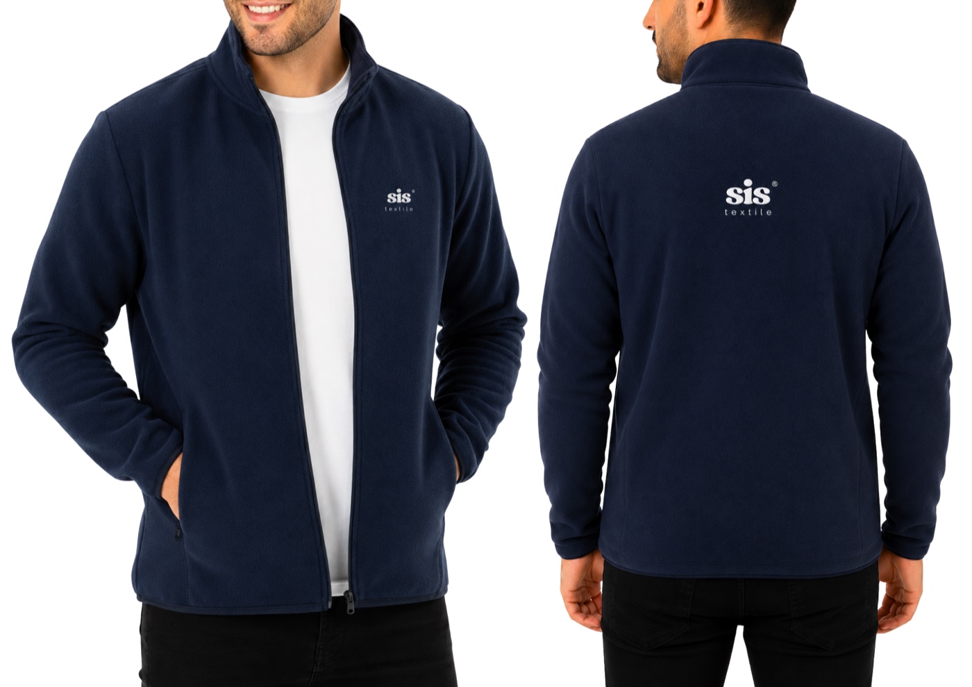 Gilet polaire bleu marine de la marque SIS Textile — vue avant et arrière