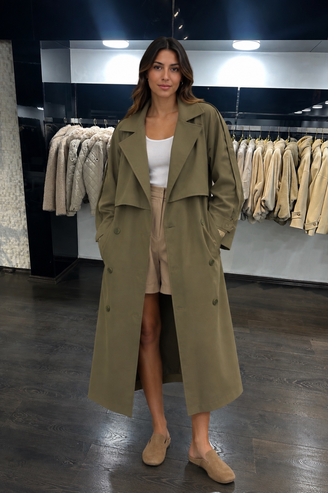 Corte oversize, cierre cruzado